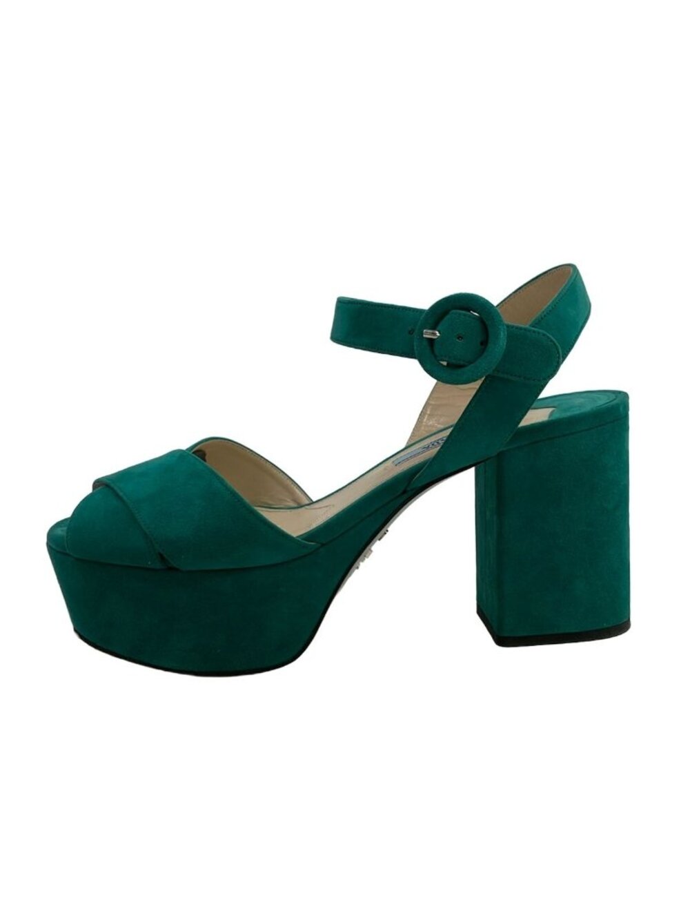 Prada Sandals Green Platform Strap Initial